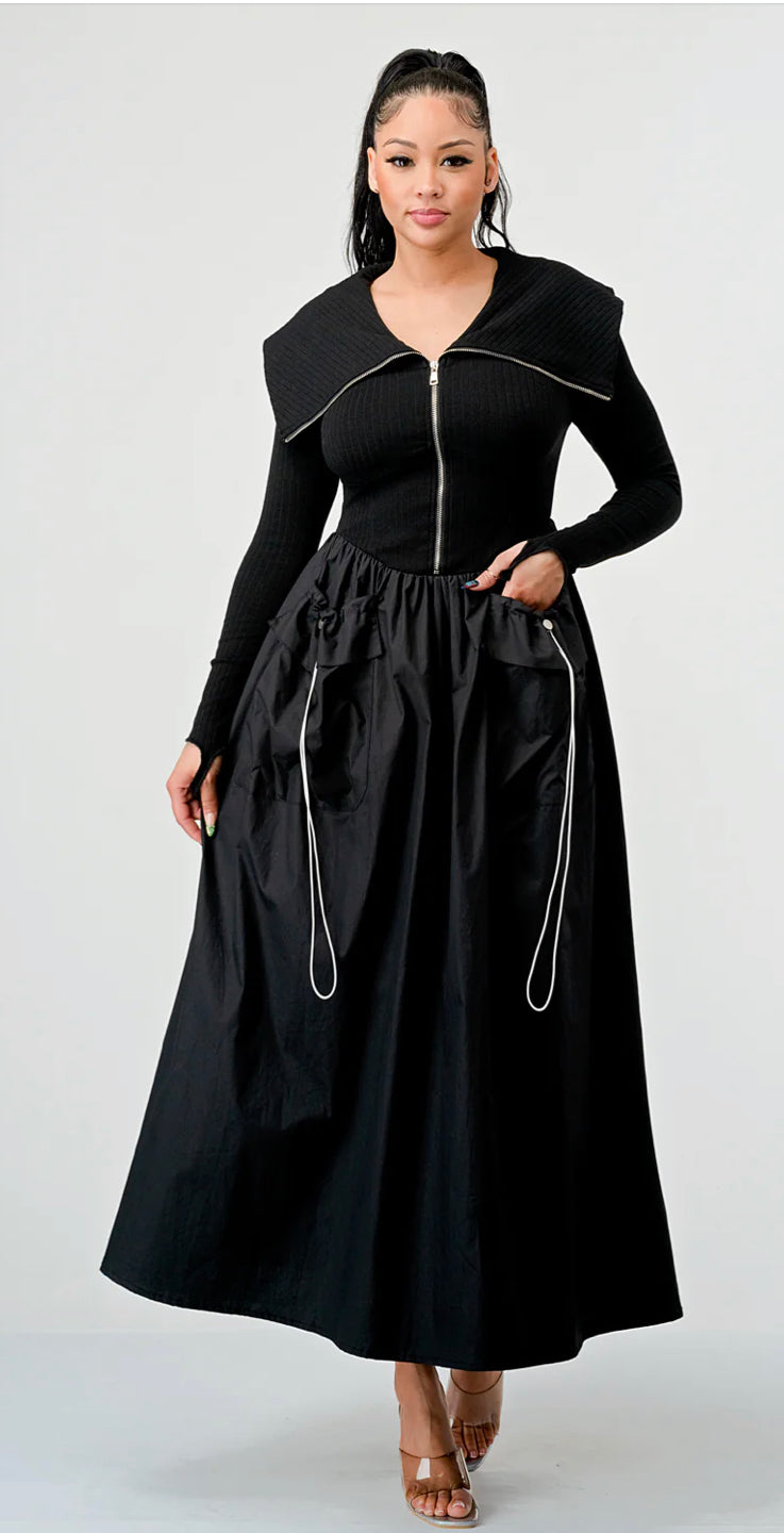 Bossy Zip Up Contrasts Long Dress
