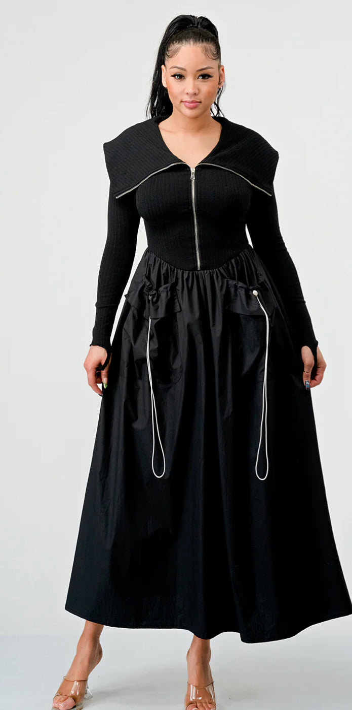 Bossy Zip Up Contrasts Long Dress