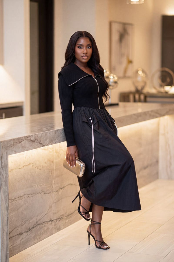 Bossy Zip Up Contrasts Long Dress
